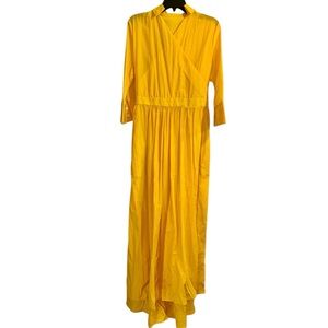 MISSLOOK Yellow Sundress with 3/4 Cuffed Sleeves and V-neck for Resort Wear